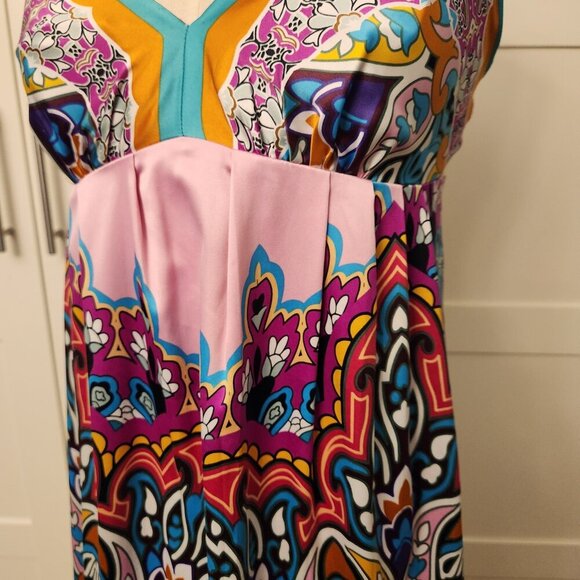 Mixit size 4 multi color handkerchief dress satin finish spaghetti strap - Picture 2 of 5